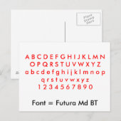 Font = Futura Md BT alfabet letters, digits Briefkaart (Voorkant / Achterkant)