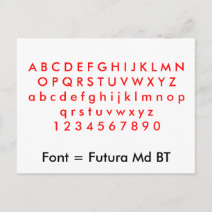 Font = Futura Md BT alfabet letters, digits Briefkaart