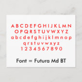 Font = Futura Md BT alfabet letters, digits Briefkaart (Voorkant)