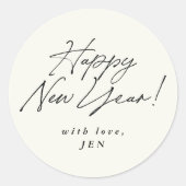 Font voor zwart script, gelukkig nieuwjaar ronde sticker (Voorkant)