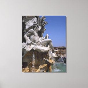 Fonte van de vier rivieren, Piazza Navona, Rome, Canvas Afdruk