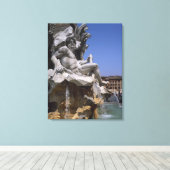 Fonte van de vier rivieren, Piazza Navona, Rome, Canvas Afdruk (Insitu (Houten vloer))