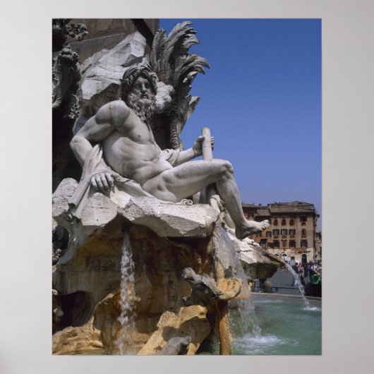 Fonte van de Vier Rivieren, Piazza Navona, Rome, Poster (Voorkant)