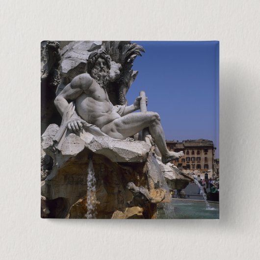 Fonte van de vier rivieren, Piazza Navona, Rome, Vierkante Button 5,1 Cm (Voorkant)