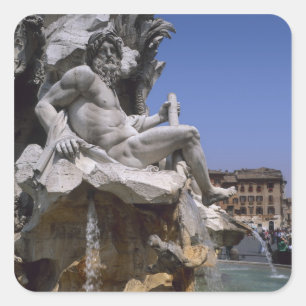 Fonte van de vier rivieren, Piazza Navona, Rome, Vierkante Sticker