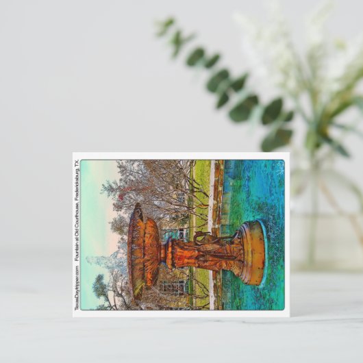 Fontein bij Old Courthouse, Fredericksburg, TX Briefkaart (Staand voorkant)