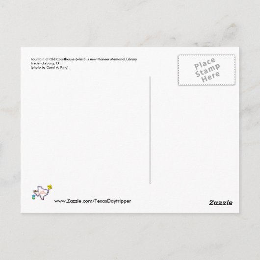 Fontein bij Old Courthouse, Fredericksburg, TX Briefkaart (Achterkant)