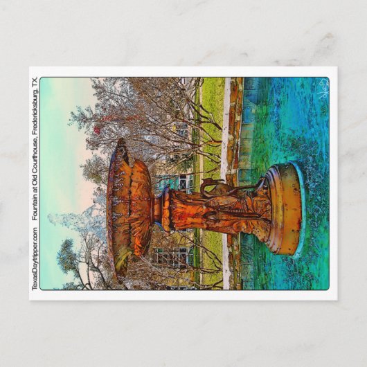 Fontein bij Old Courthouse, Fredericksburg, TX Briefkaart (Voorkant)
