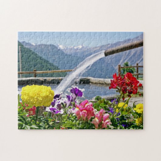 Fontein en bloemen Puzzel (Horizontaal)
