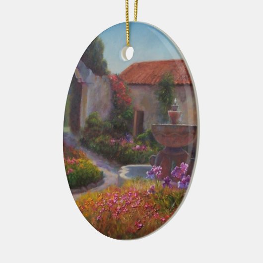 fontein en tuin bij Carmel Mission Keramisch Ornament (Links)