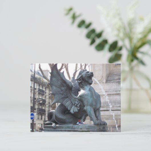 fontein in Parijs nabij Notre Dame Briefkaart (Staand voorkant)