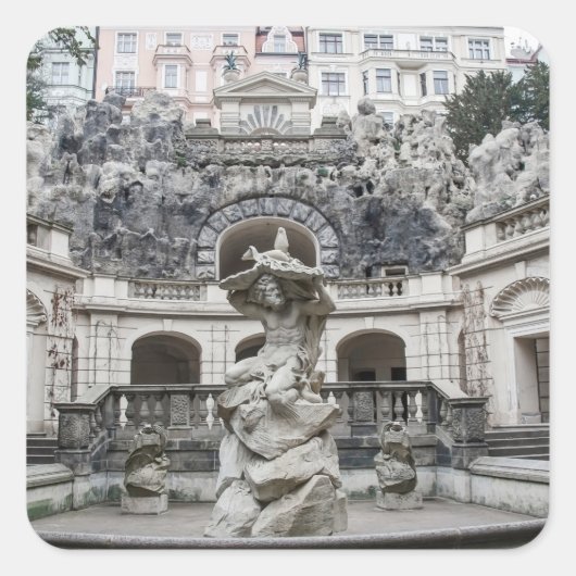 fontein met Neptunstandbeeld in Praag Vierkante Sticker (Voorkant)