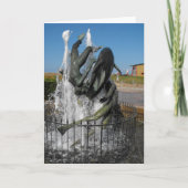 Fontein met zwemmende dolfijnen feestdagen kaart (Voorkant)