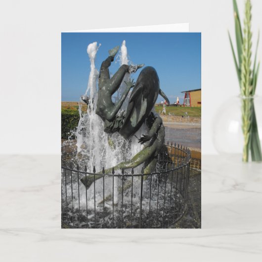 Fontein met zwemmende dolfijnen feestdagen kaart (Voorkant)