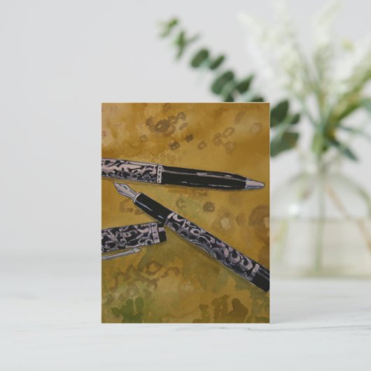 fontein pen antiek kunst briefkaart (Staand voorkant)