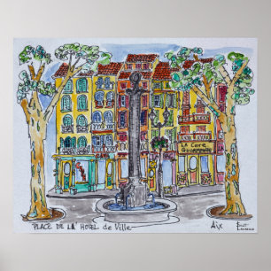 Fontein Place de L'Hotel de Ville Poster