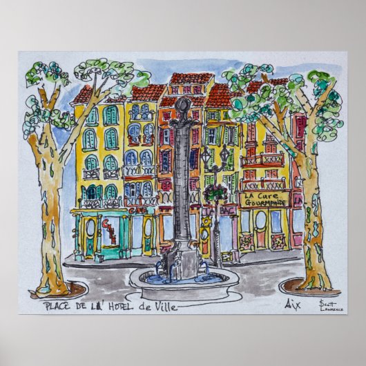 Fontein Place de L'Hotel de Ville Poster (Voorkant)