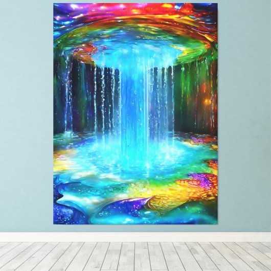 Fontein van het Leven Waterval Kleurrijke Abstract Canvas Afdruk (Insitu (Houten vloer))