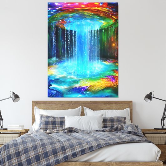 Fontein van het Leven Waterval Kleurrijke Abstract Canvas Afdruk (Insitu (Slaapkamer))