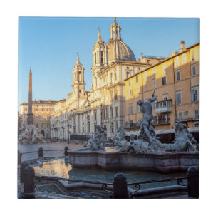Fontein van Neptunus in het Piazza Navona - Rome Tegeltje