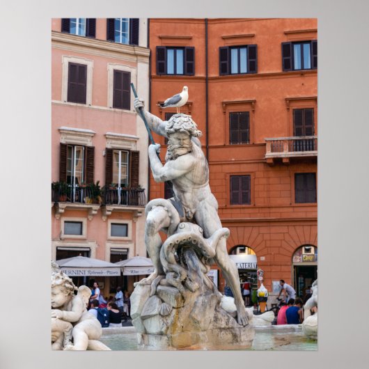 Fontein van Neptunus op het Piazza Navona - Rome Poster (Voorkant)