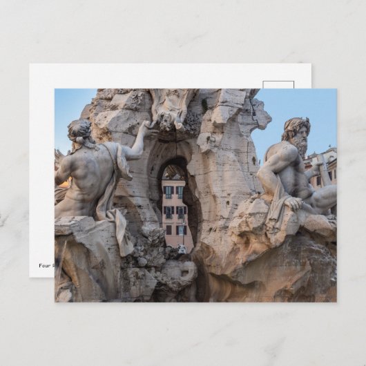 Fontein Vier Rivieren op Piazza Navona - Rome Briefkaart (Voorkant / Achterkant)