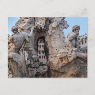 Fontein Vier Rivieren op Piazza Navona - Rome Briefkaart