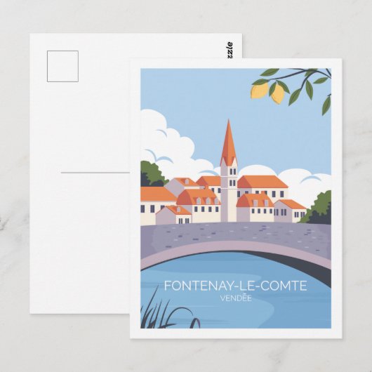 Fontenay le comte Famous Travel Place Illustratie Briefkaart (Voorkant / Achterkant)