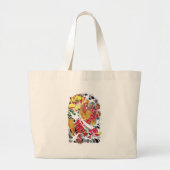 Foo Dog & Lotus Tattoo Design Grote Tote Bag (Voorkant)