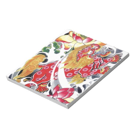 Foo Dog & Lotus Tattoo Design Notitieblok (Linkerzijde)