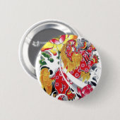 Foo Dog & Lotus Tattoo Design Ronde Button 5,7 Cm (Voorkant /achterkant)