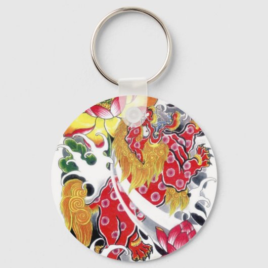 Foo Dog & Lotus Tattoo Design Sleutelhanger (Voorkant)