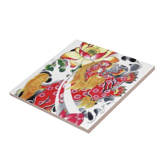 Foo Dog & Lotus Tattoo Design Tegeltje (Zijkant)