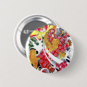 Foo Dog & Lotus Tattoo Ontwerp Ronde Button 5,7 Cm (Voorkant /achterkant)