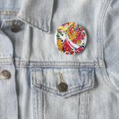Foo Dog & Lotus Tattoo Ontwerp Ronde Button 5,7 Cm (In situ)
