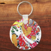 Foo Dog & Lotus Tattoo Ontwerp Sleutelhanger (Voorkant)