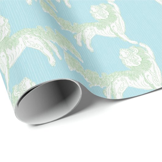 Foo Dog Waltz in Green and Aqua Cadeaupapier (Rol Hoek)