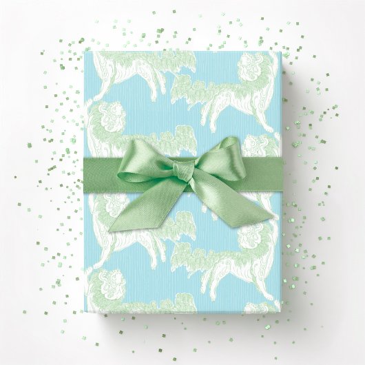 Foo Dog Waltz in Green and Aqua Cadeaupapier