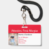 Food Allergy Alert Aangepaste foto badge (Front with Lanyard)