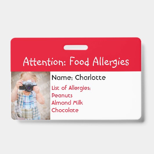 Food Allergy Alert Aangepaste foto badge (Front)