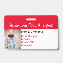 Food Allergy Alert Aangepaste foto badge