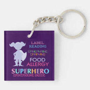 Food Allergy Alert Girl Superheld Kinder Custom Sleutelhanger