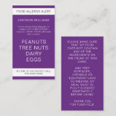 Food Allergy Alert Persoonlijke Chef Kaart Visitekaartje (Voorkant / Achterkant)