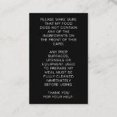 Food Allergy Alert Persoonlijke Chef Kaart Visitekaartje (Achterkant)