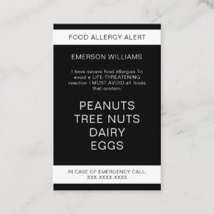 Food Allergy Alert Persoonlijke Chef Kaart Visitekaartje