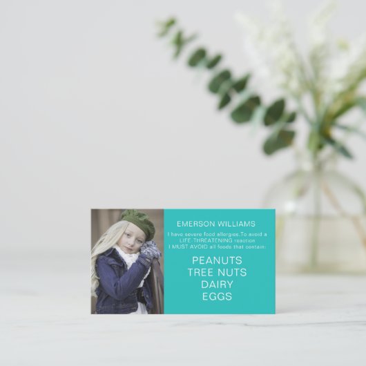 Food Allergy Alert Persoonlijke Chef Playdate Kaar Visitekaartje (Staand voorkant)