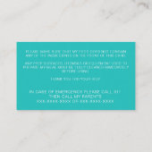 Food Allergy Alert Persoonlijke Chef Playdate Kaar Visitekaartje (Achterkant)