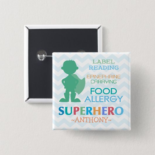 Food Allergy Alert Superheld Boy Button (Voorkant /achterkant)