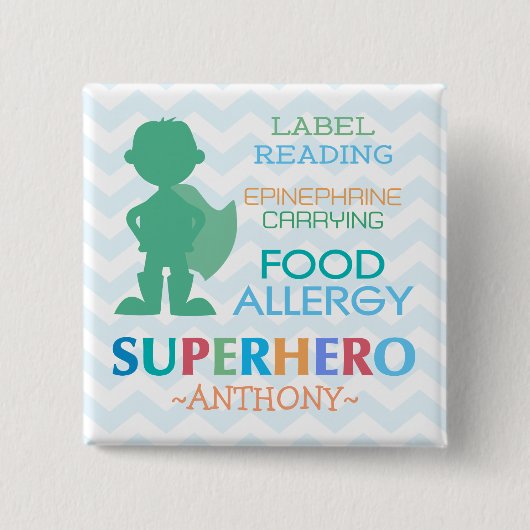 Food Allergy Alert Superheld Boy Button (Voorkant)