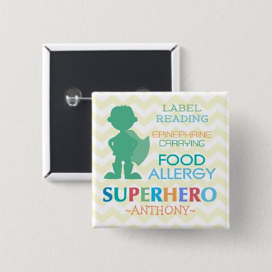 Food Allergy Alert Superheld Boy Button (Voorkant /achterkant)